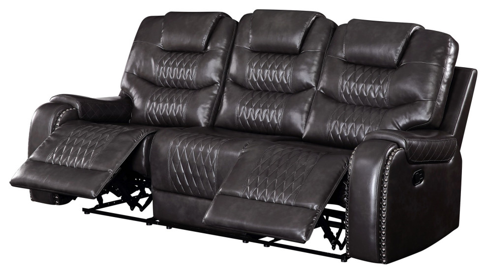 Benzara BM251077 Motion Sofa  Leatherette Upholstery/Diamond Tufts  Dark Gray   Transitional   Sofas   by Uber Bazaar  Houzz