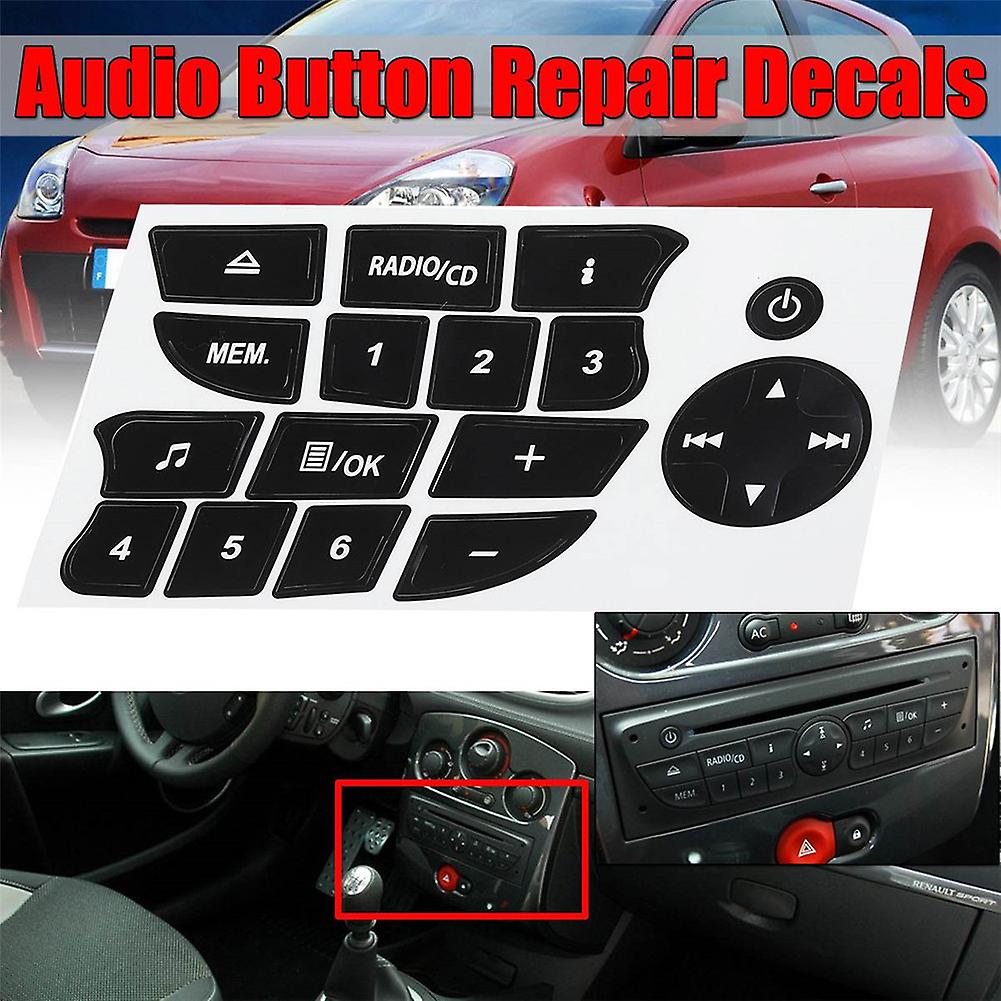 Car Interior Moulding Trim Stickers 2pcs Center Console 16 Buttons Audio Button Repair Decals For Renault Clio Megane 2009-2011