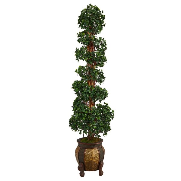 6' English Ivy Topiary Spiral Artificial Tree in Decorative Planter