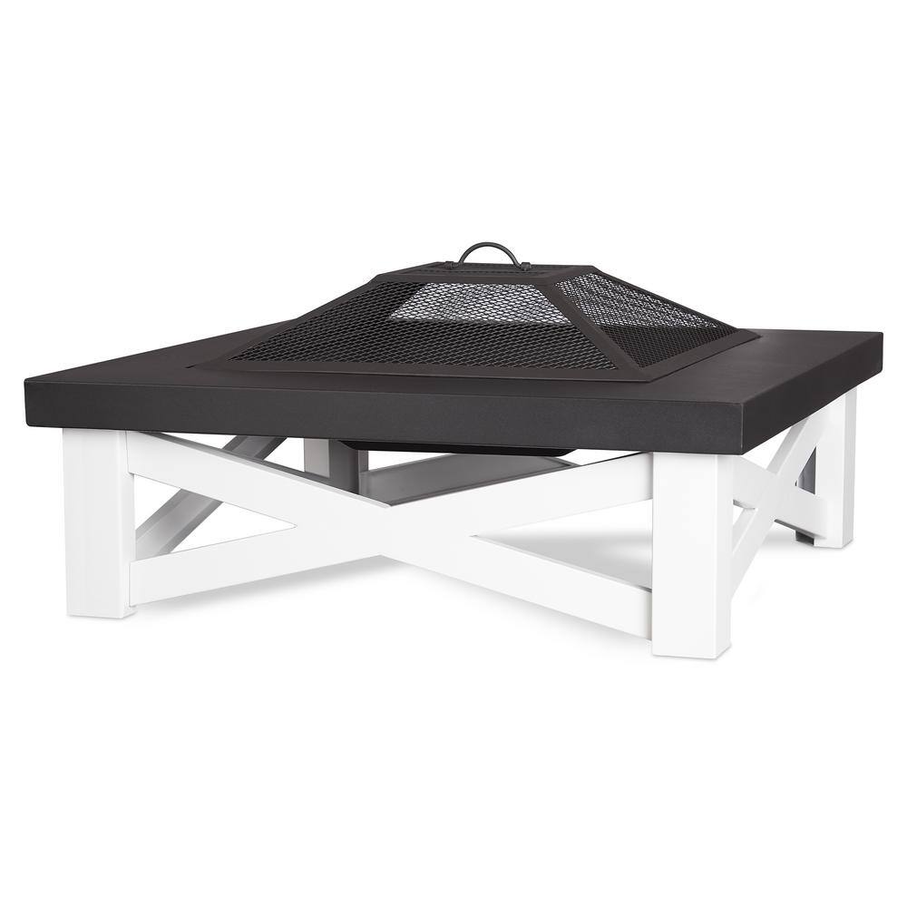 Real Flame Austin 34 in. x 11 in. Square Iron Wood-Burning Fire Pit Table in White with Black Top 350-WHT