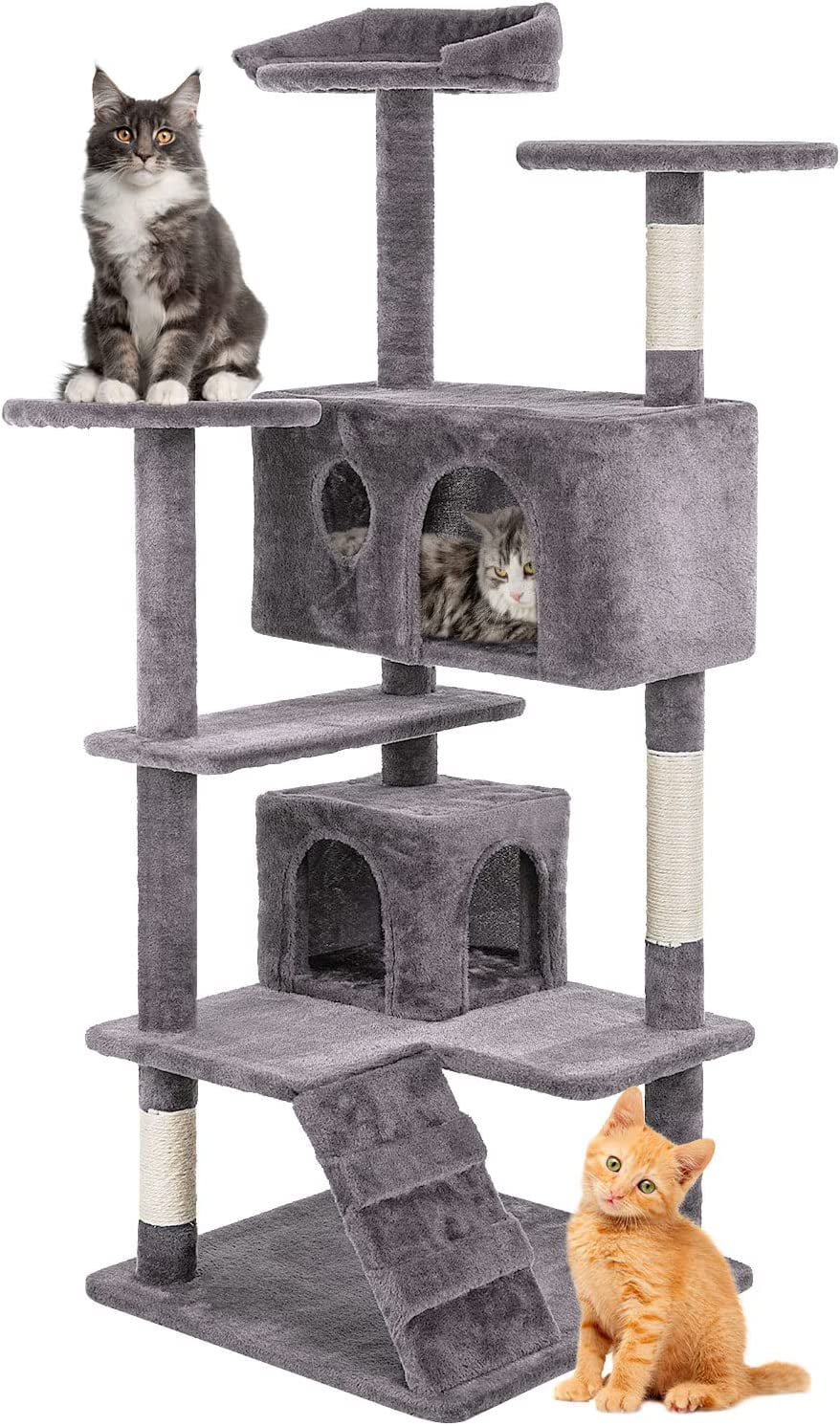 BestPet Cat Tree 52 inch Tall Cat Tower with Cat Scratching Post，Multi-Level Playpen House，Ashy