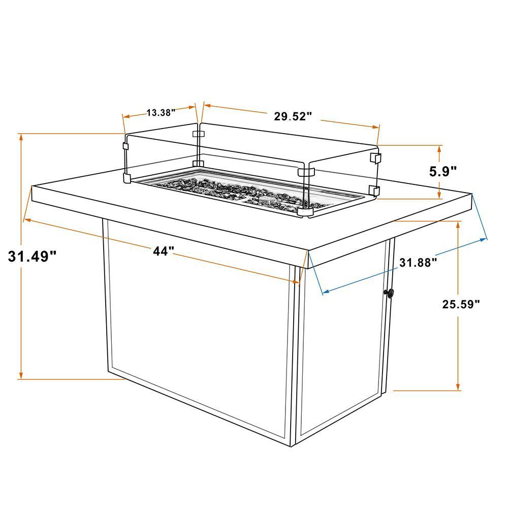 Sudzendf 44 in. Fire Pit Table for Outside Propane with Glass Wind Guard 50000 BTU Auto-Ignition Outdoor Fire Pit 2023-1-6-1