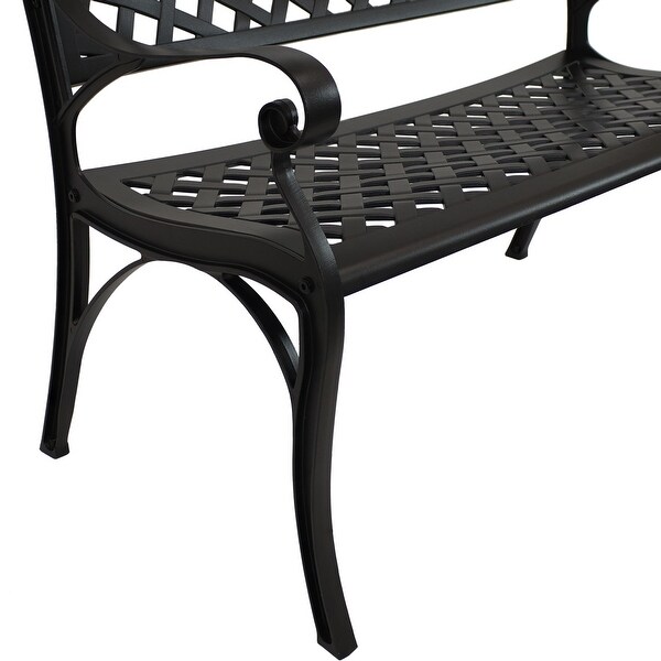 Sunnydaze 2Person Black Checkered Cast Aluminum Outdoor Patio Garden Bench