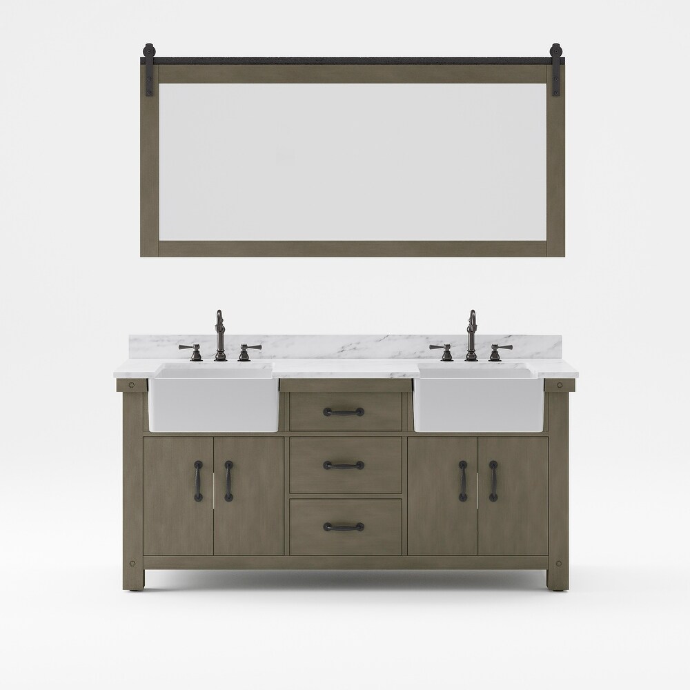 Paisley Double Sink Marble Countertop Vanity with Mirror   Faucet