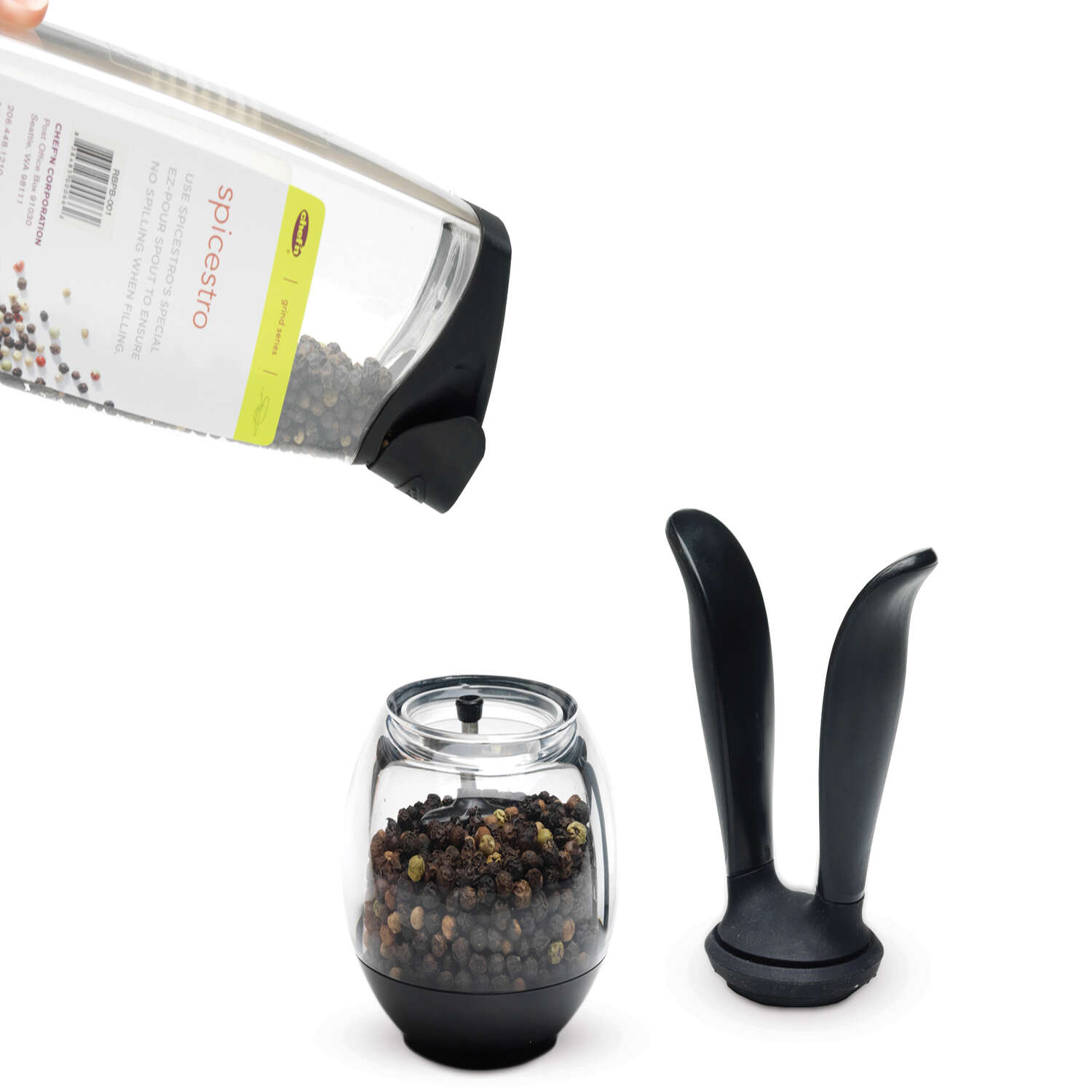 Chefn Black/Clear Plastic Salt and Pepper Grinder Set