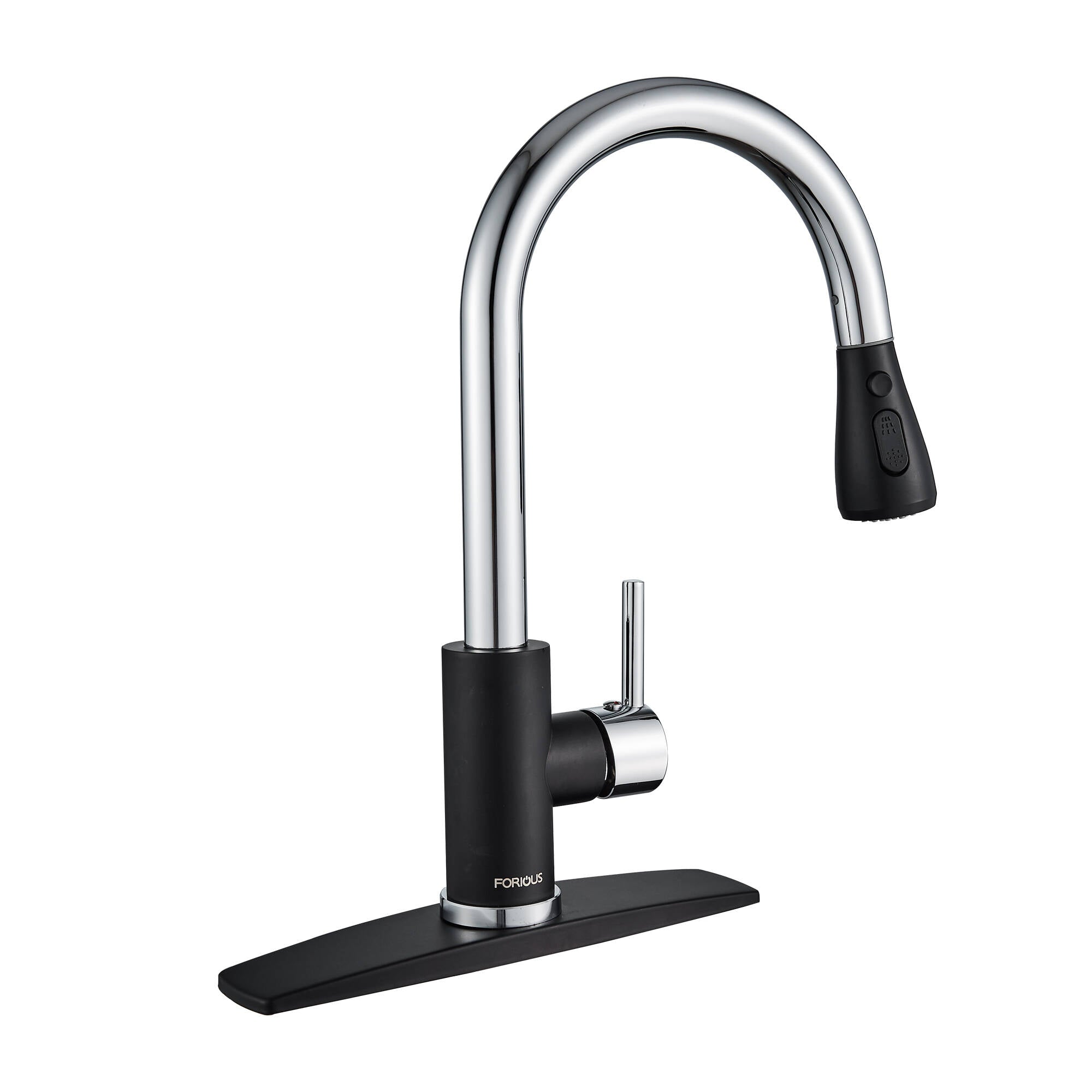 Forious Single Handle Pull Down Sprayer Kitchen Faucet Black Chrome in Kitchen