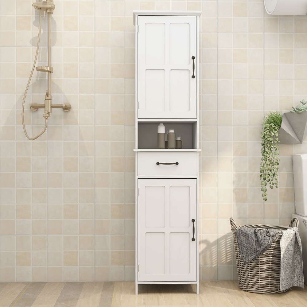 Tall Bathroom Storage Cabinet Narrow Floor Standing Cabinet  White