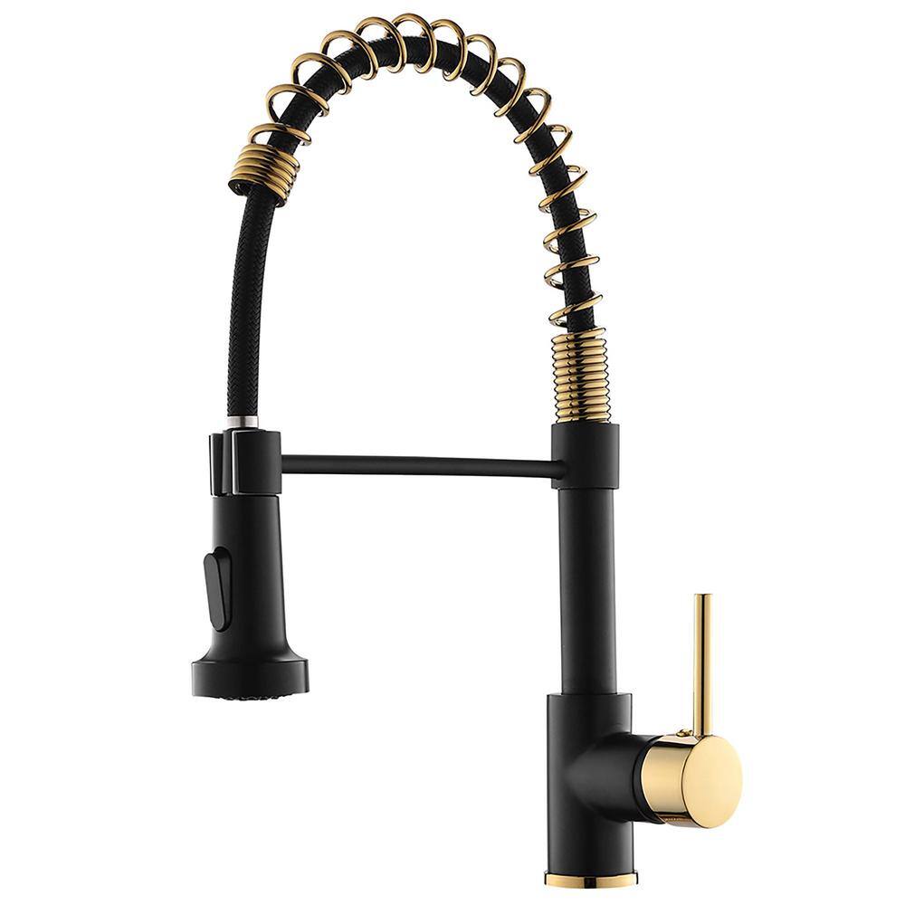 matrix decor Single Handle Pull Down Sprayer Kitchen Faucet with Advanced Spray in Black and Gold MD-AL189BG45