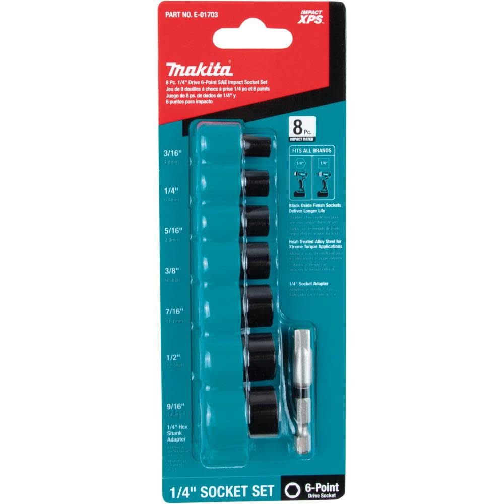 Impact XPS™ 8 Pc. 1/4 Drive 6-Point SAE Impact Socket Set w/ Standard Socket Adapter ;