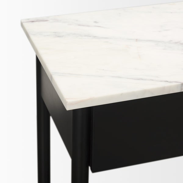 Amika White Marble Top w/ Black Metal Base and 2 Drawer Console Table