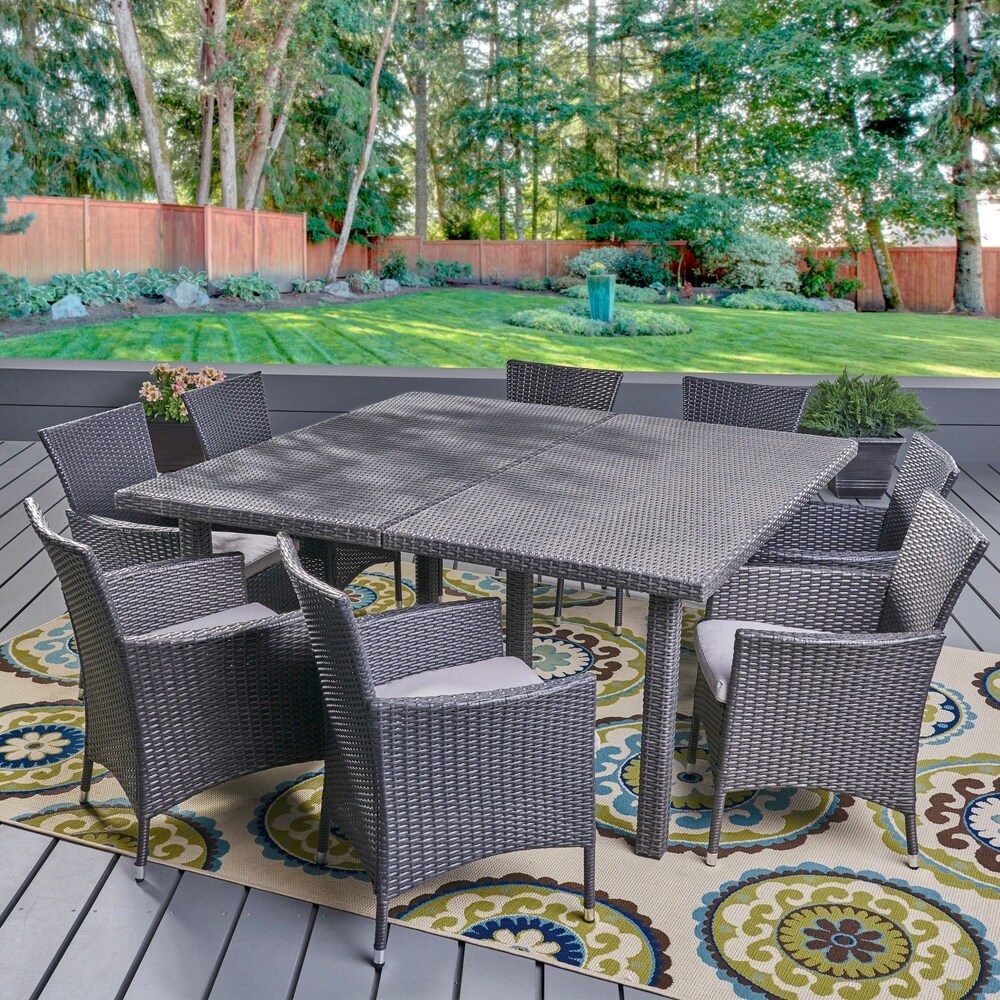 Aristo Outdoor 9 piece Square Wicker Dining Set with Cushions by Christopher Knight Home