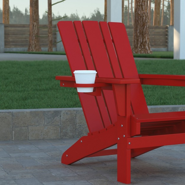 Emma And Oliver Set Of 2 Adirondack Chairs With Cup Holders Weather Resistant Hdpe Adirondack Chairs