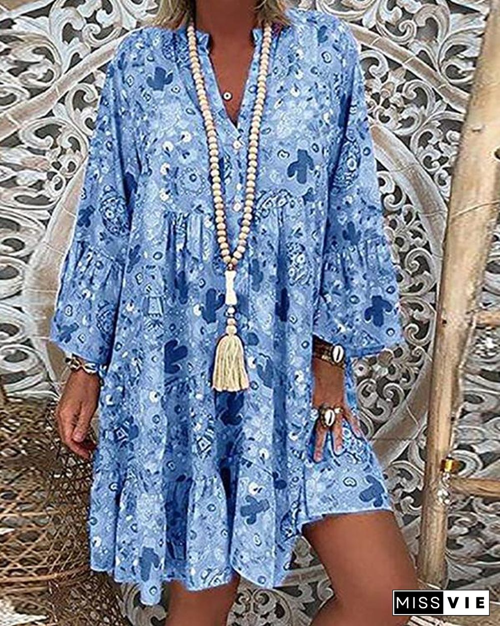 Women's Plus Size Print Mini Dress Casual Loose Dress Beach Party Dress