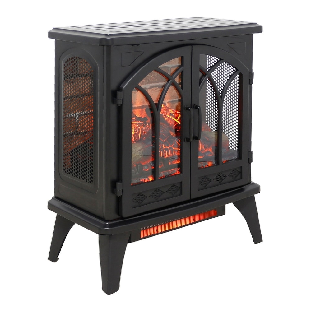 24 Inch Freestanding 3D Infrared Electric Fireplace Stove in Antique Black with Remote Control   24\