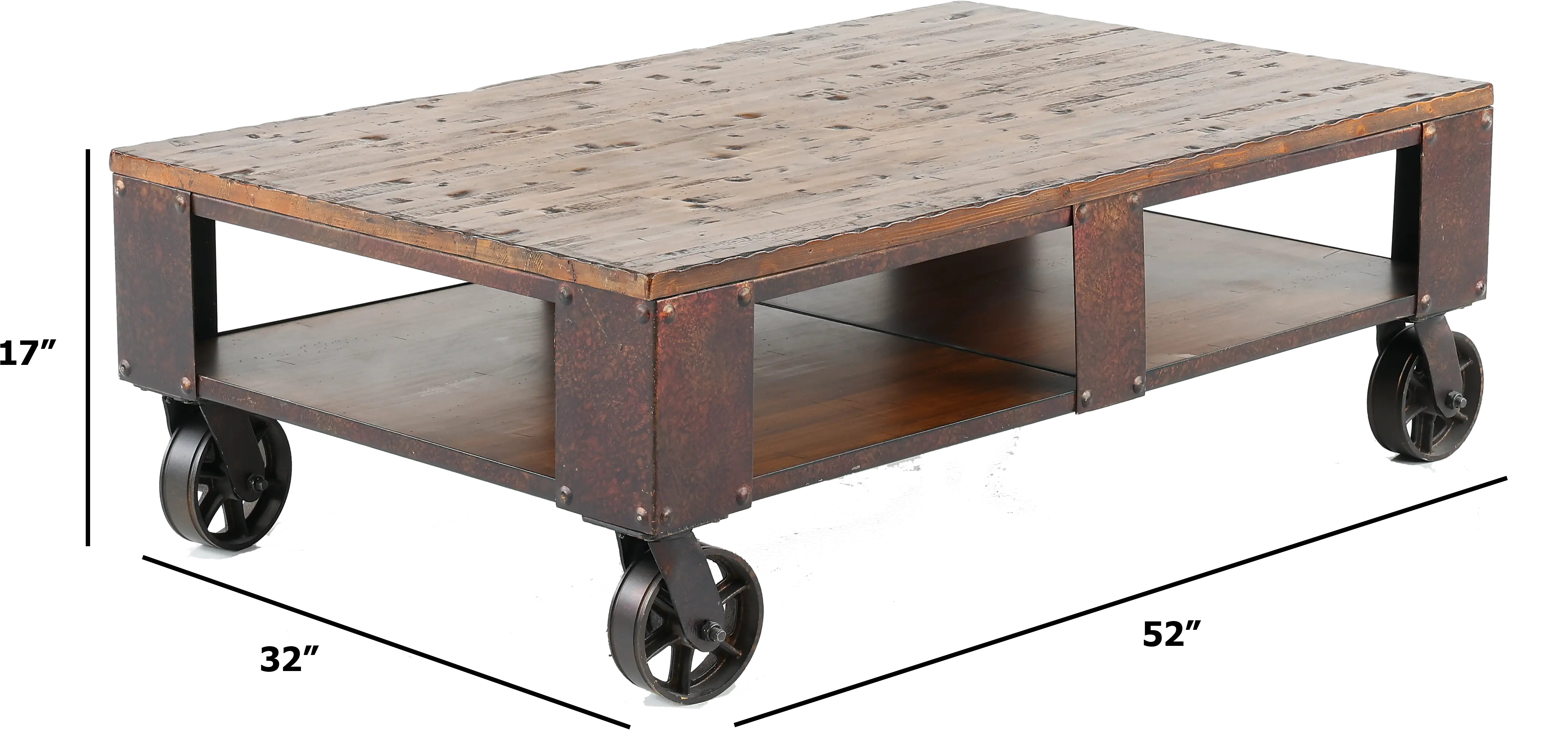 Pinebrook Industrial Coffee Table on Wheels