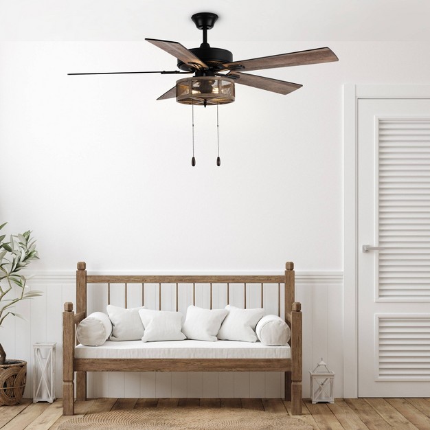 Led 5 blade Dixsie Woodgrain Caged Farmhouse Lighted Ceiling Fan River Of Goods