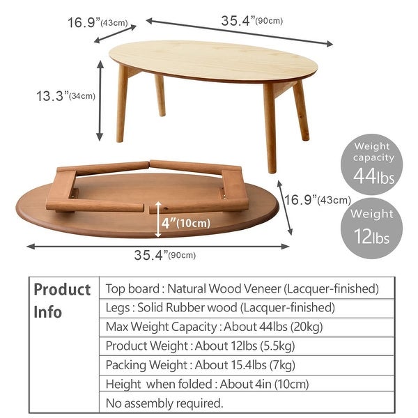 Wood Folding Coffee Table Oval (35.4