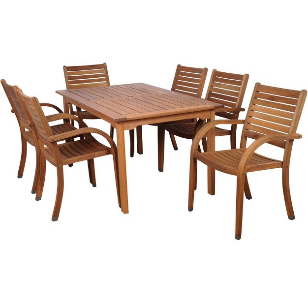 Arizona 7pc Patio Eucalyptus Wood Dining Set International Home Miami