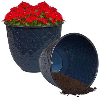 Sunnydaze Dinah Metal Outdoor Planter - Navy Molten Glaze - (Set of 2) DRV-2812