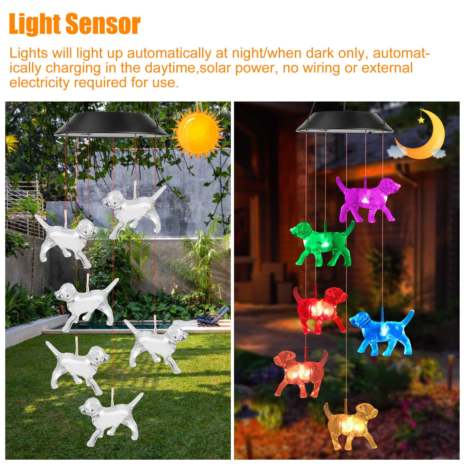 Changing Color Puppy Solar Wind Chimes， EEEkit Waterproof Mobile Solar Powered Puppy Windchime Light Outdoor Hanging Romantic LED Solar Wind Chime for Home Yard Patio Garden Decor， Gifts for Mom