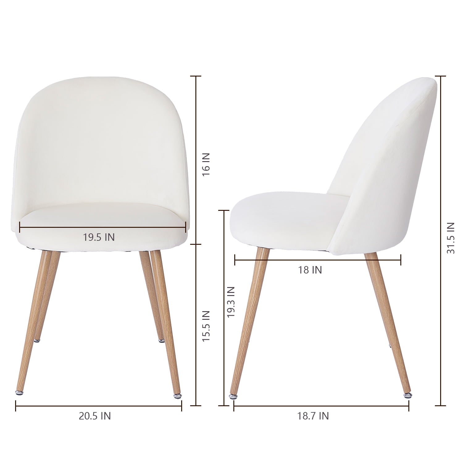 SUGIFT Velvet Dining Chairs， Modern Accent Chair， Cream White