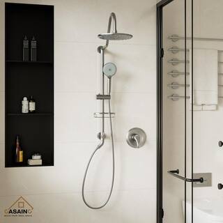 CASAINC 3-Spray Patterns 2.5GPM Round 10 in. Wall Bar Shower Kit with Hand Shower and Slide Bar in Brushed Nickel CS19S101BN