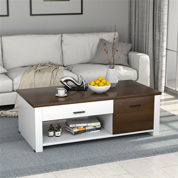 Modern Coffee Table with Front Back Drawers and Compartments