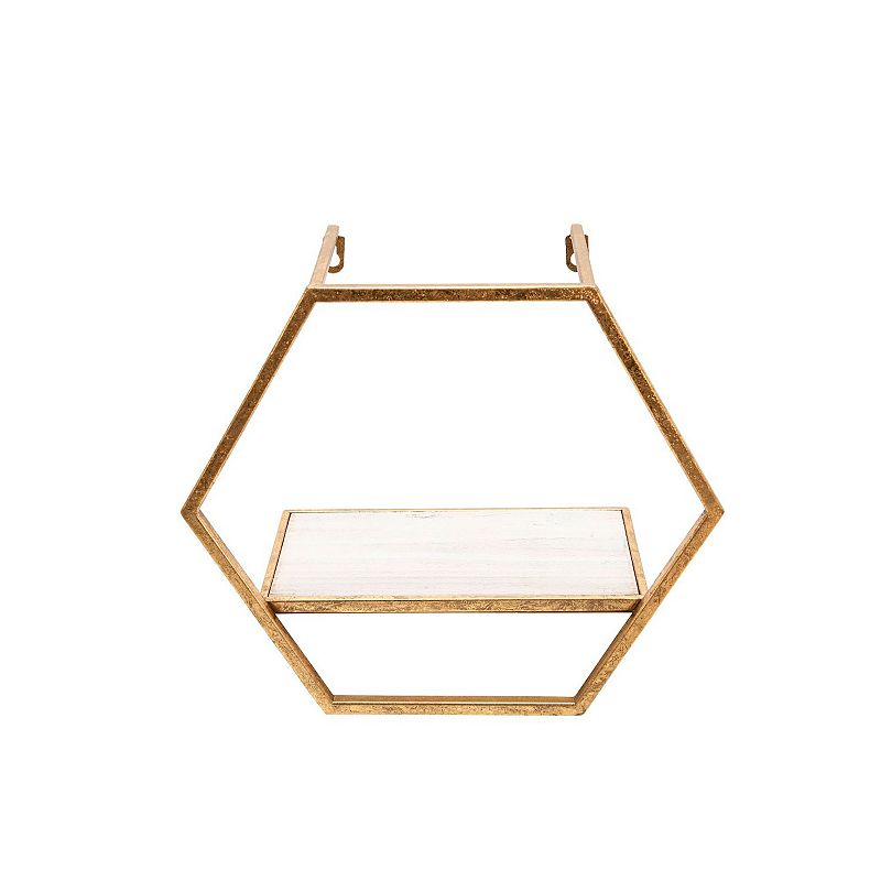 Set of 3 Gold and Ivory Wooden Hexagon Wall Shelves 16