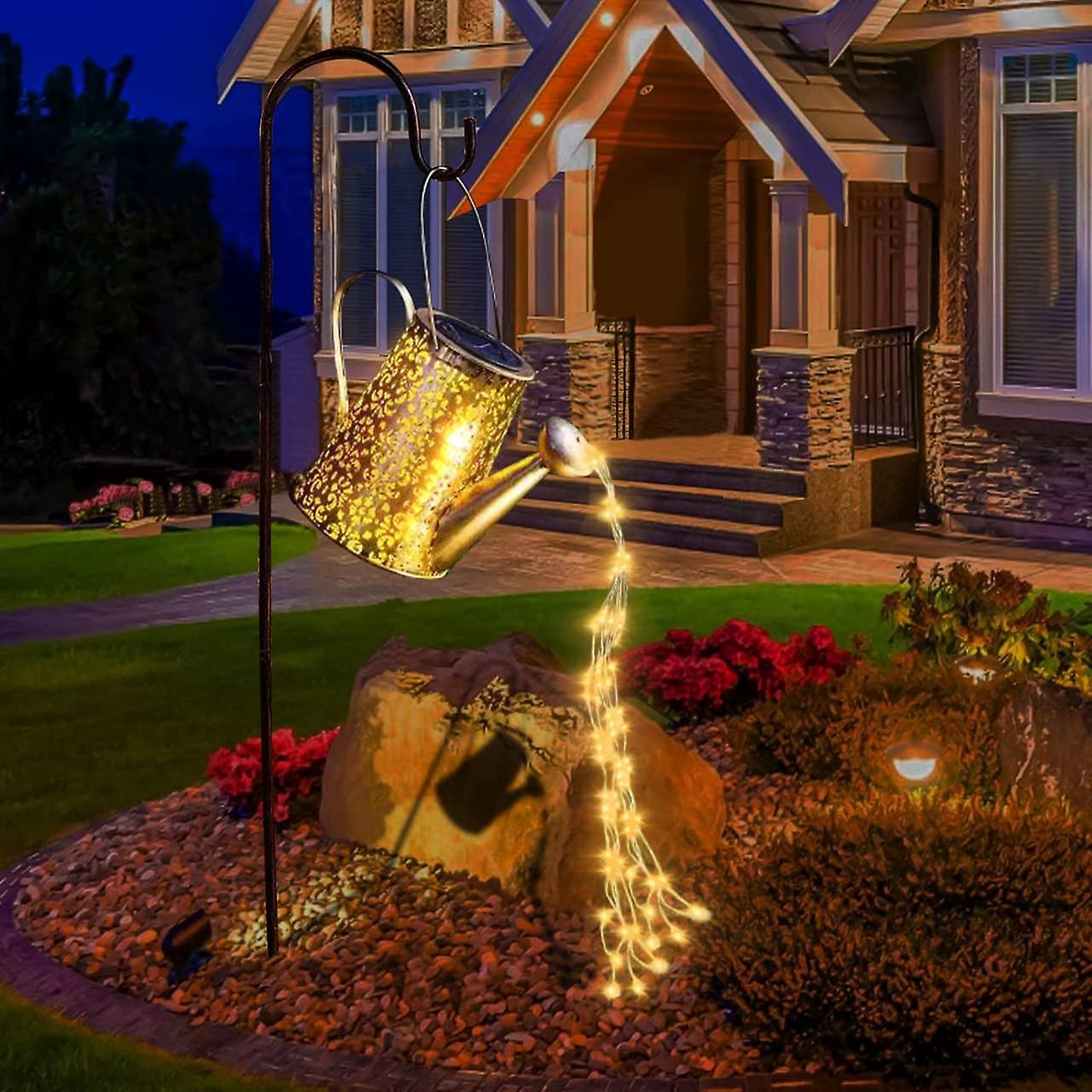 Night Light Solar Watering Can Lights Garden Decorations - Waterproof Copper Outdoor Sculptures Star Ornament Led Fairy Art Decorative Lamp Yard Hangi