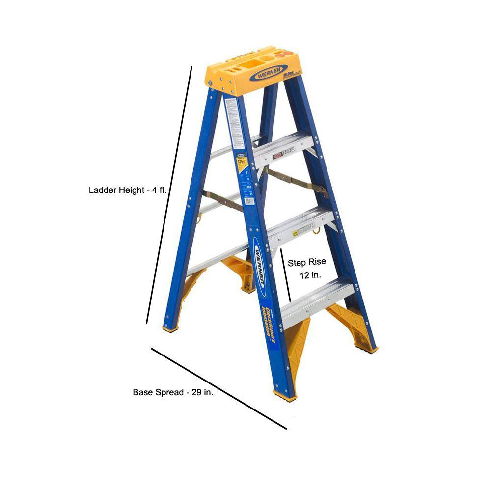 Werner 4 ft. Fiberglass Electricians JobStation Step Ladder with 375 lb. Load Capacity Type IAA Duty Rating OBEL04