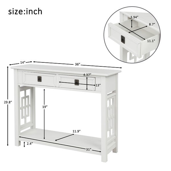 Classic Console Table with 2 Drawers and Open Bottom Shelf， Solid Wood Side Table Entryway Table for Entryway Living Room Bedroom