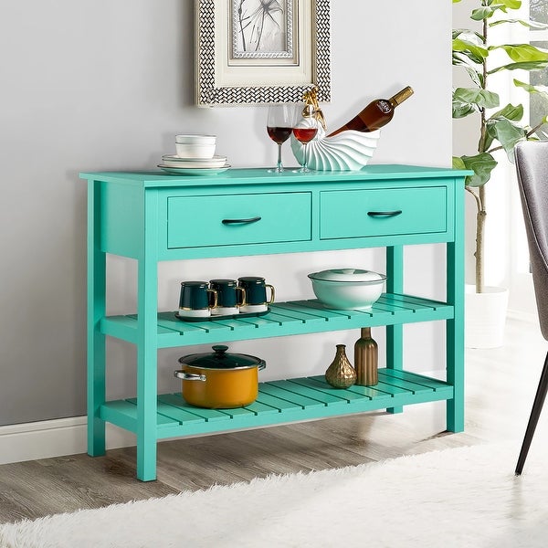 3-Tier Console Table with 2 Drawers， Sofa Table with Storage Shelves