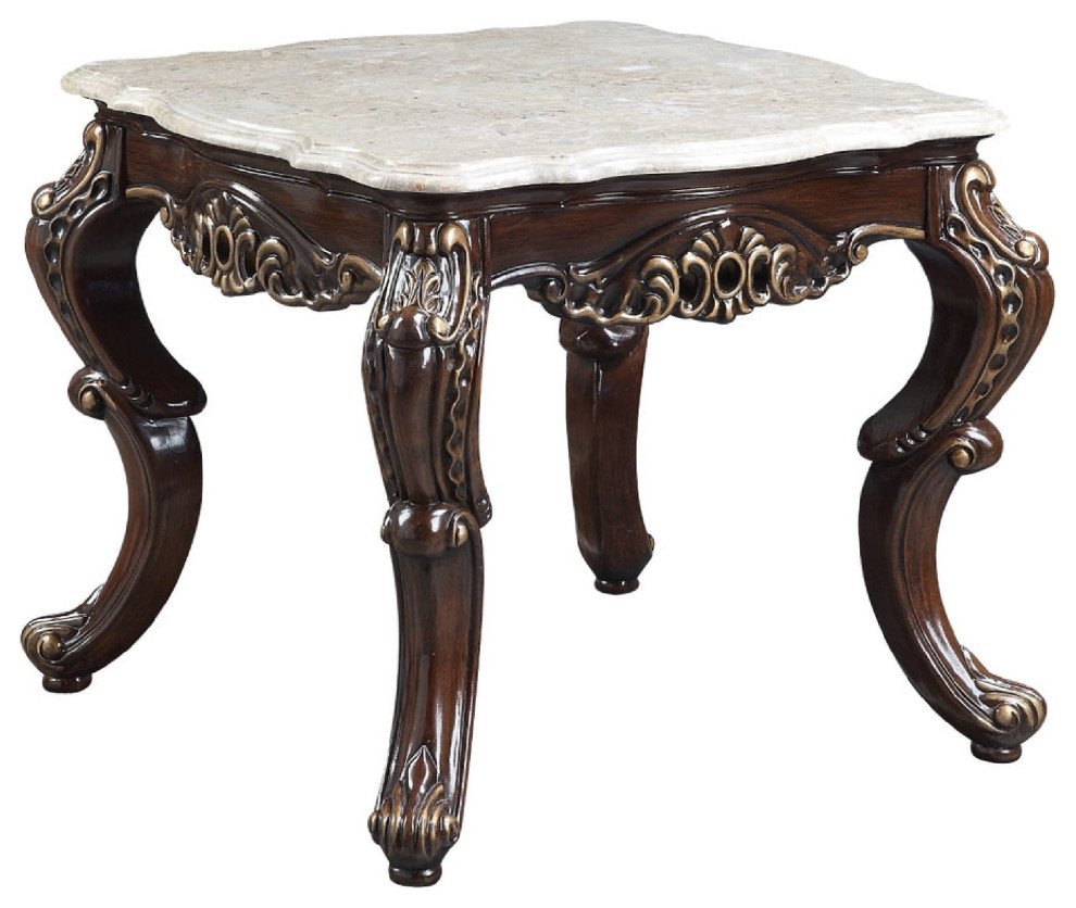 Benzara BM276299 Ben Marble End Table  Scrolled Details  Cabriole Legs  Brown   Victorian   Side Tables And End Tables   by Uber Bazaar  Houzz