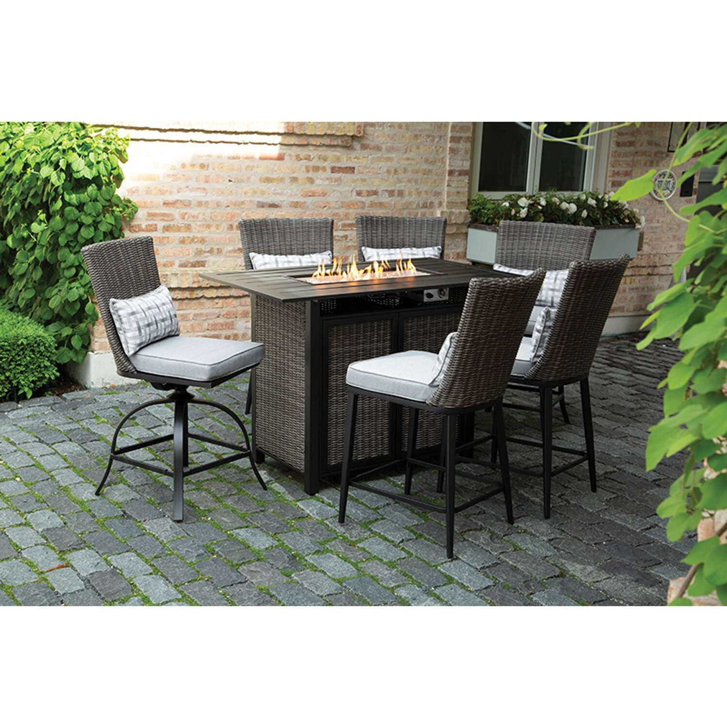 Living Accents Milano High Dining Patio Set with Fire Pit