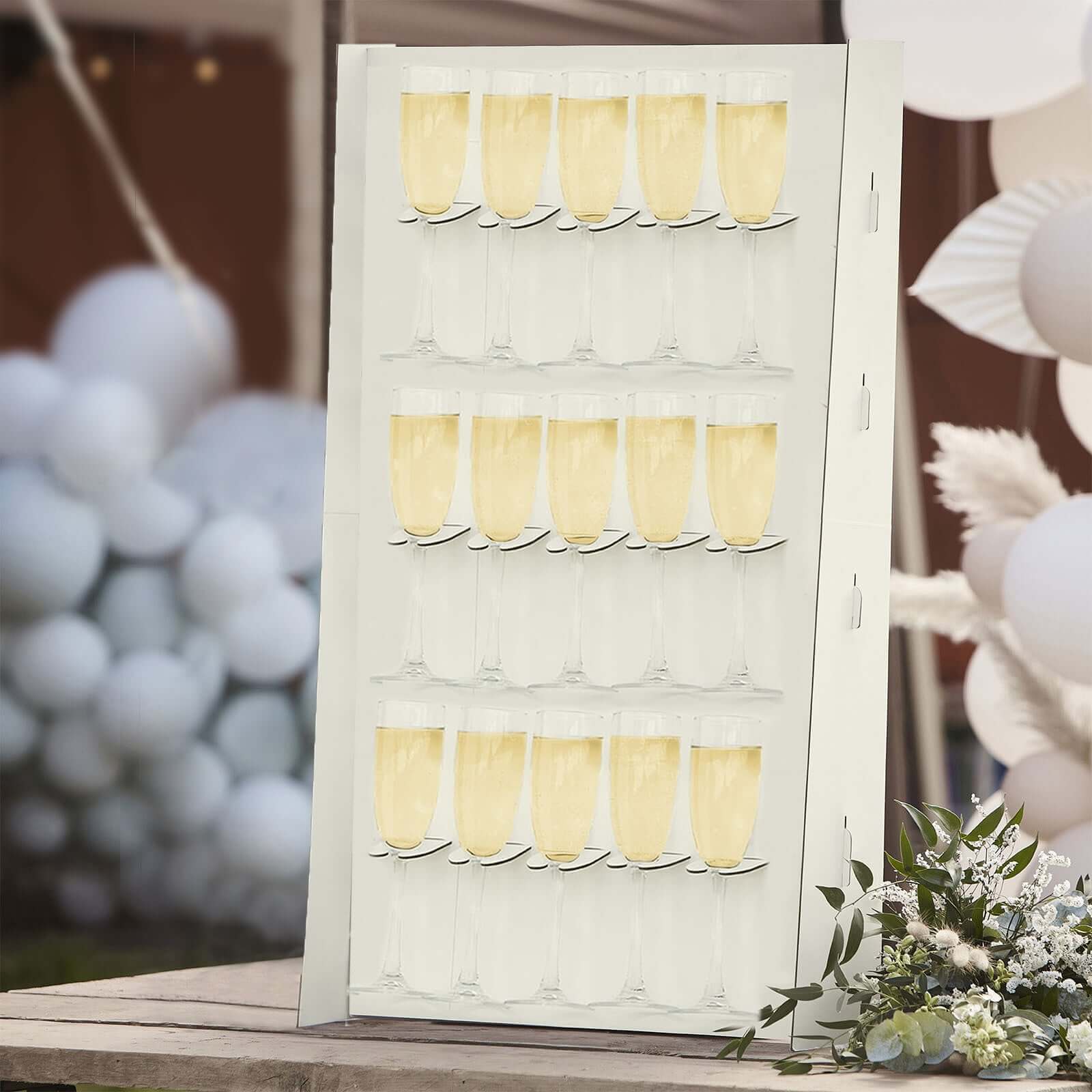 3-Tier Wooden Champagne Glass Flute Holder Wall Stand Rack, 15 Glass Drinks Shelf, Floor Standing Rectangular Drinks Rack