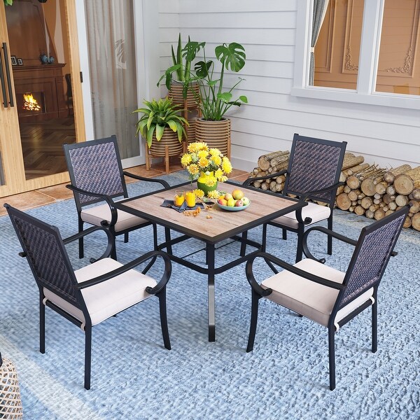 MAISON ARTS 5piece Patio Dining Set，4 Rattan Chairs with Cushion and 1 Table with Umbrella Hole