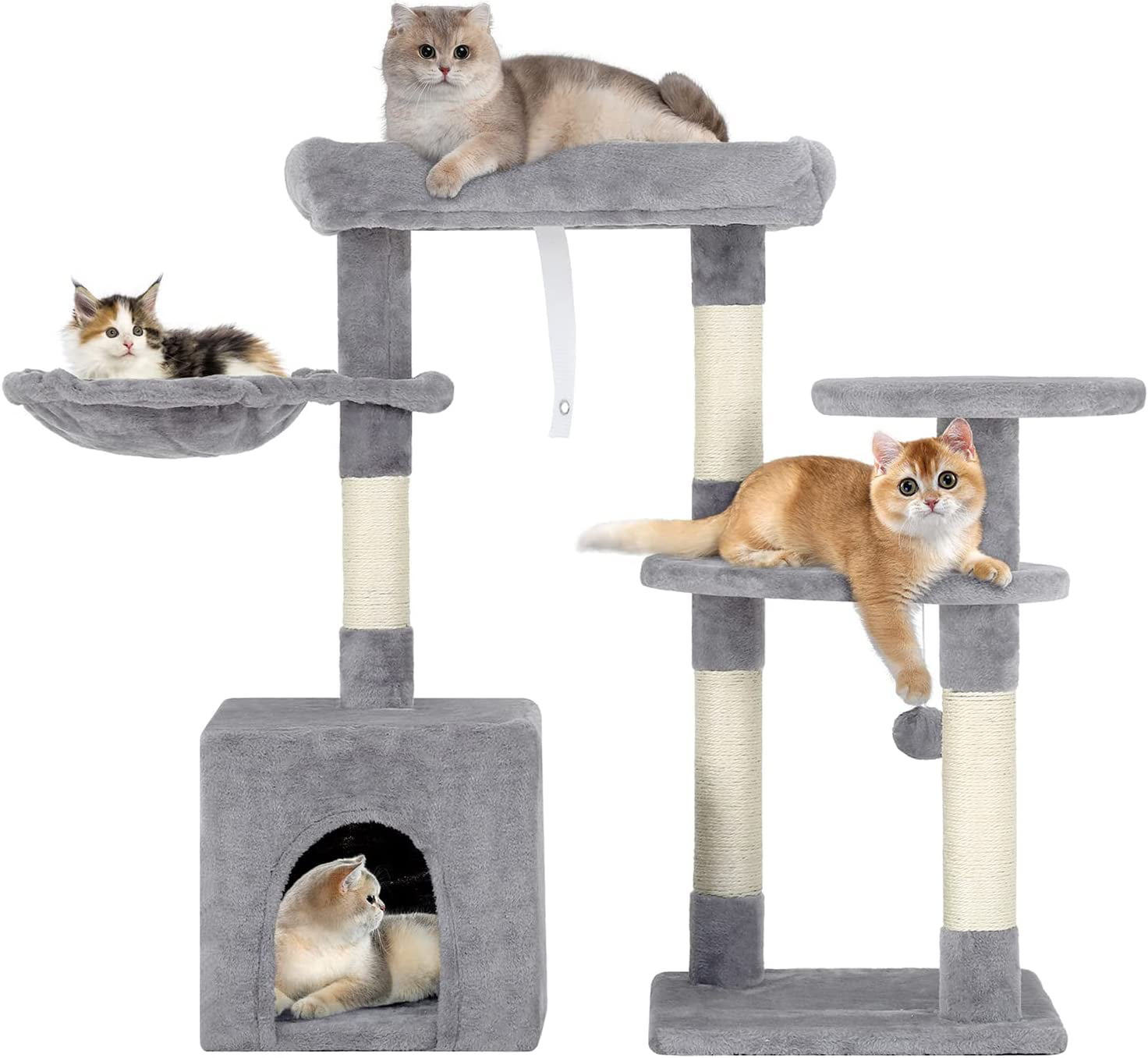 BestPet 33in Cat Tree Cat Tower with Scratching Posts for Indoor Cats，Multi-Level Cat Furniture Activity Center Stand House Cat Condo with Hammock Perch and Kitten Toys Pet Play House，Light Gray