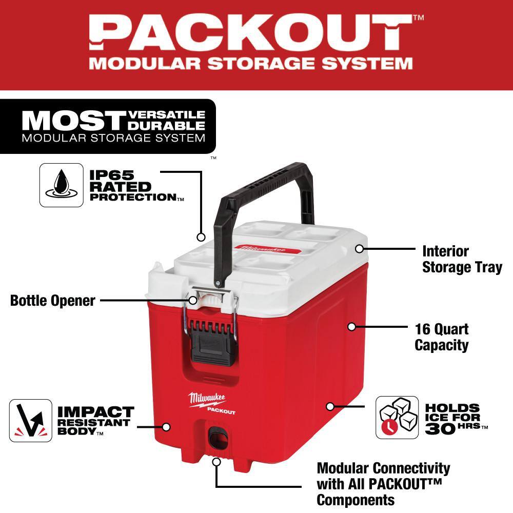 MW PACKOUT 10 in. Red 16 qt. Compact Cooler 48-22-8460