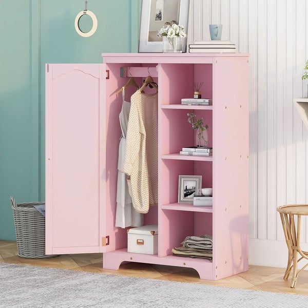 Wooden Side Cabinet Storage Closet with 1Door and 4-Shelf - - 36702866