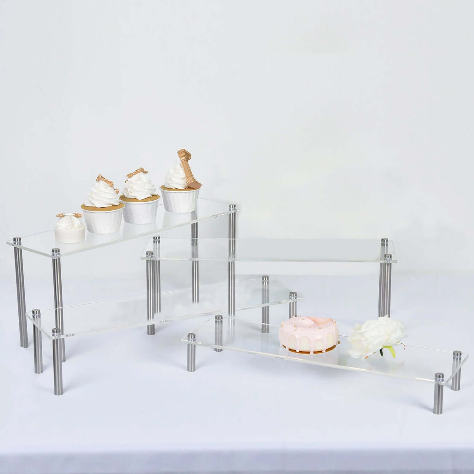 Set of 4 Clear Premium Acrylic Risers Dessert Display, Cupcake Holder Dessert Stand