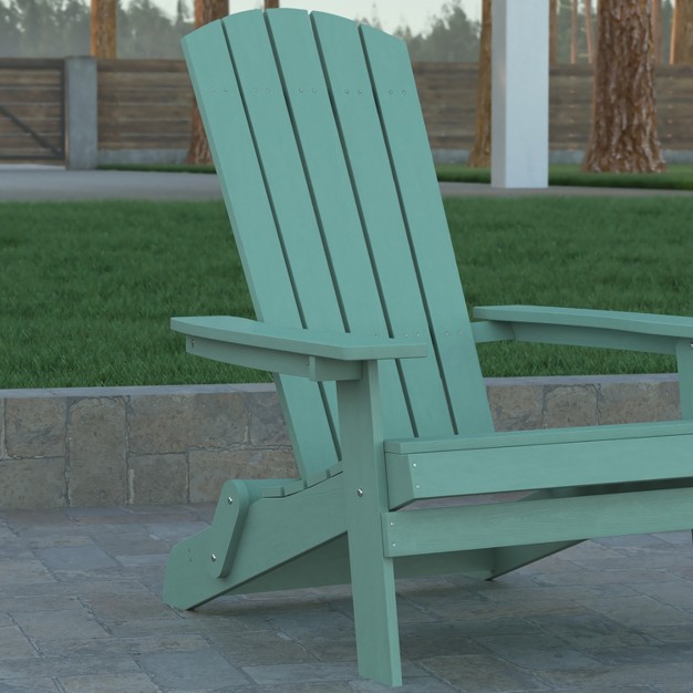 Emma And Oliver Set Of 4 Indoor outdoor Poly Resin Folding Adirondack Chairs All weather Chairs For Porch Patio Or Sunroom