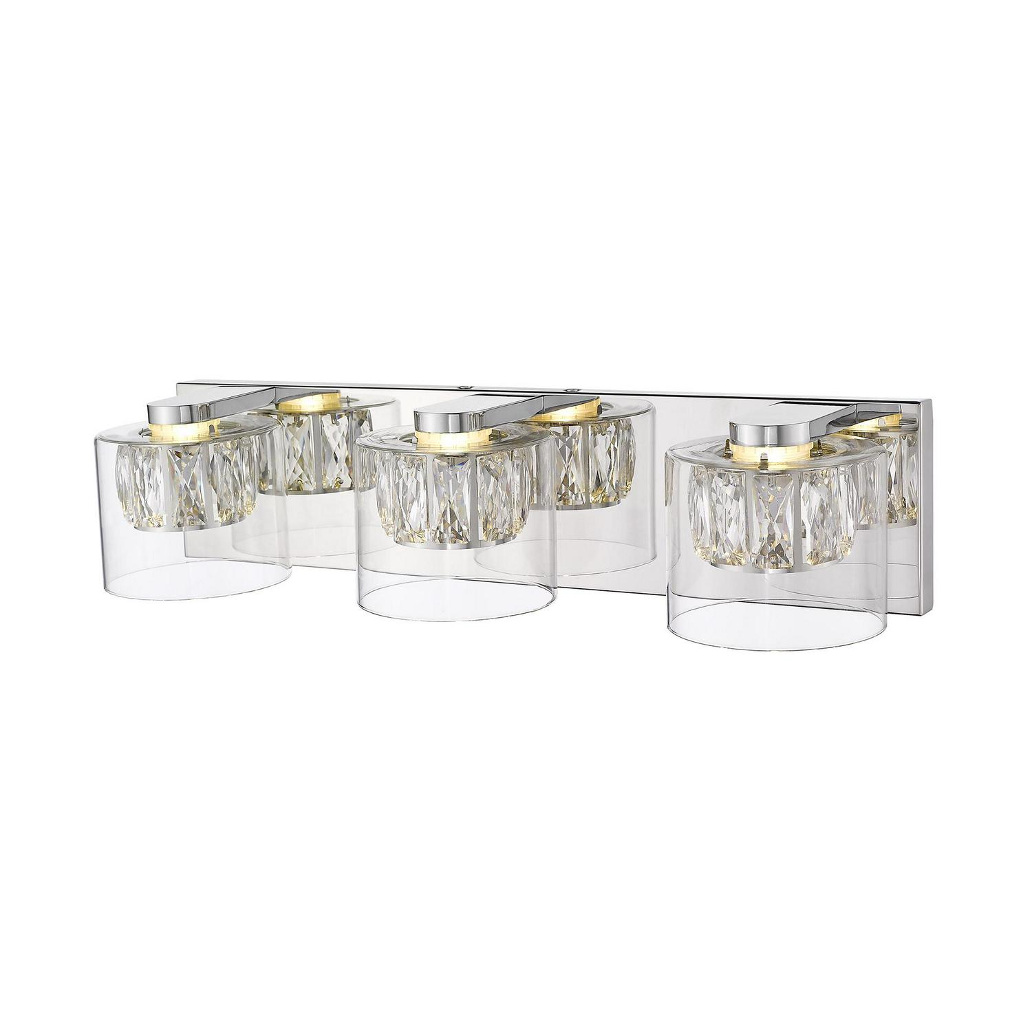 Ove Decors Cider III 8211 3 LED Light Vanity Wall Sconce with Glass Cylinder Shade and Crystal Finish  Crowdfused