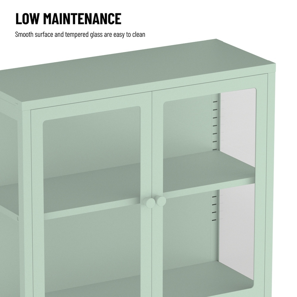 Glass Door Storage Cabinet with Adjustable Shelves