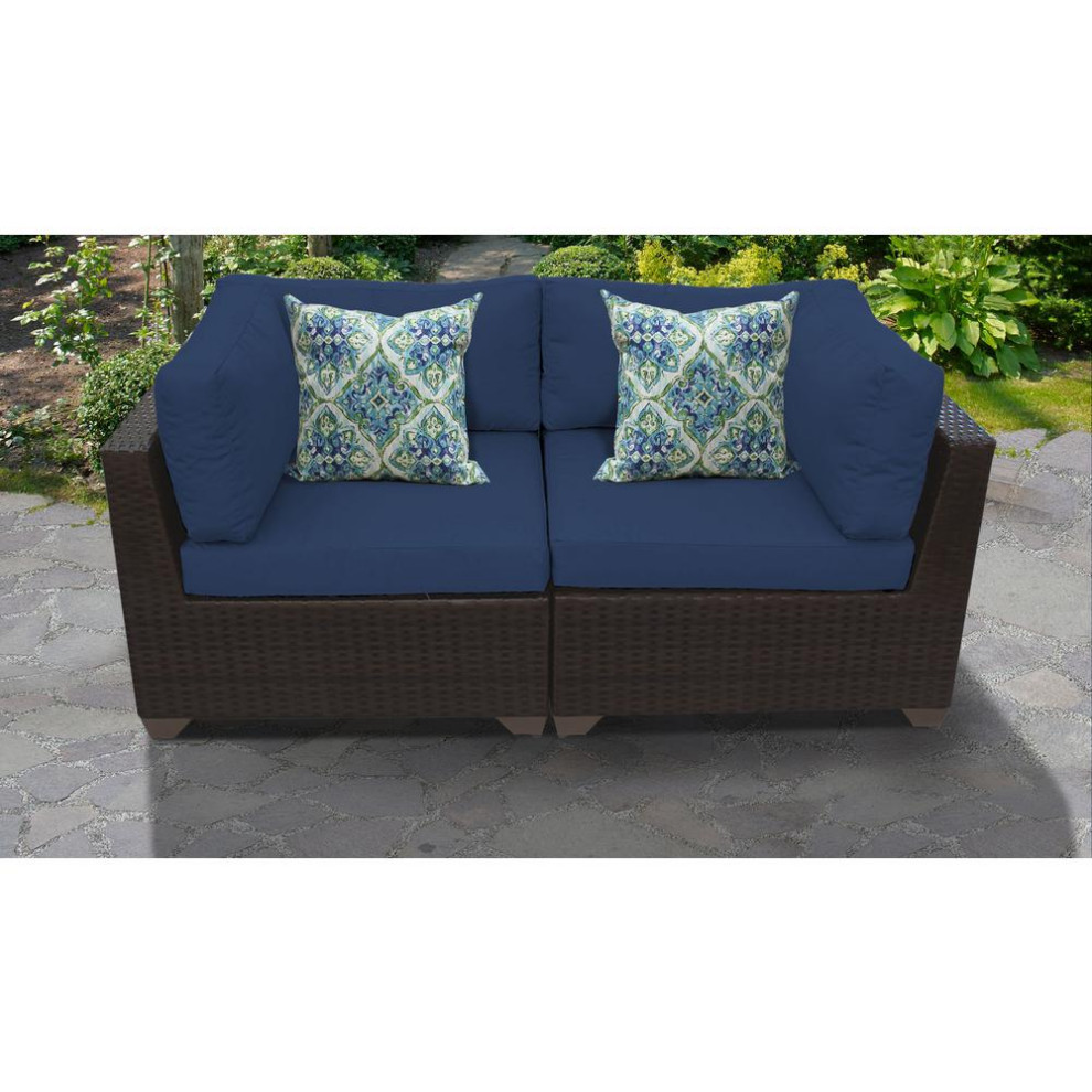 Belle 2 Piece Outdoor Wicker Patio Furniture Set 02a  Navy   Tropical   Outdoor Loveseats   by Design Furnishings  Houzz