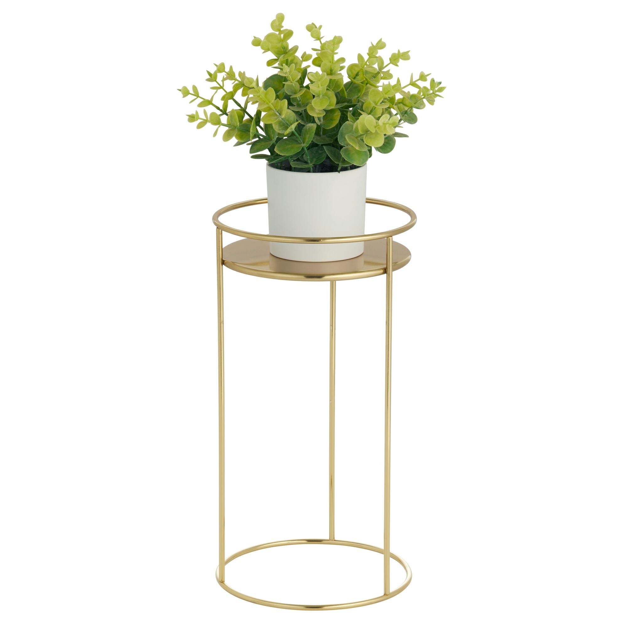 mDesign Metal 15-Inch Tall Circular Plant Stand, Planter Holder Contemporary Design Round Tray for Table, Garden; Holds Indoor/Outdoor Plants, Flower Pot - Concerto Collection - 2 Pack - Soft Brass