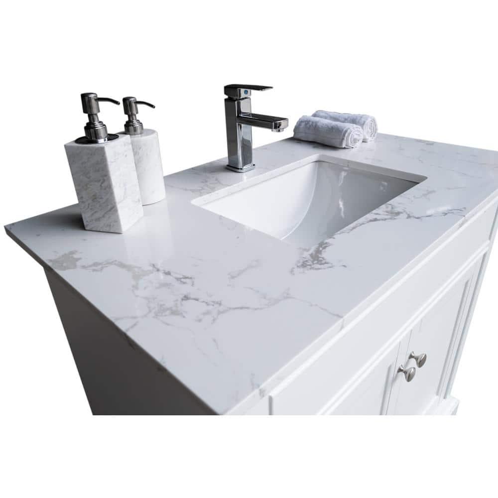 Boyel Living 31 in W x 22 in D Engineered Stone Composite Vanity Top in White with White Rectangular Single Sink  Single Hole