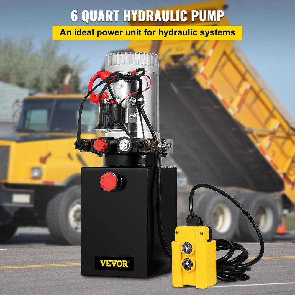 VEVOR 12-Volt DC 6 qt. Hydraulic Pump Hydraulic Power Unit Hydraulic Pump Dump Trailer Double Acting Hydraulic Pump 6LCZYYBTXSZY00001V0