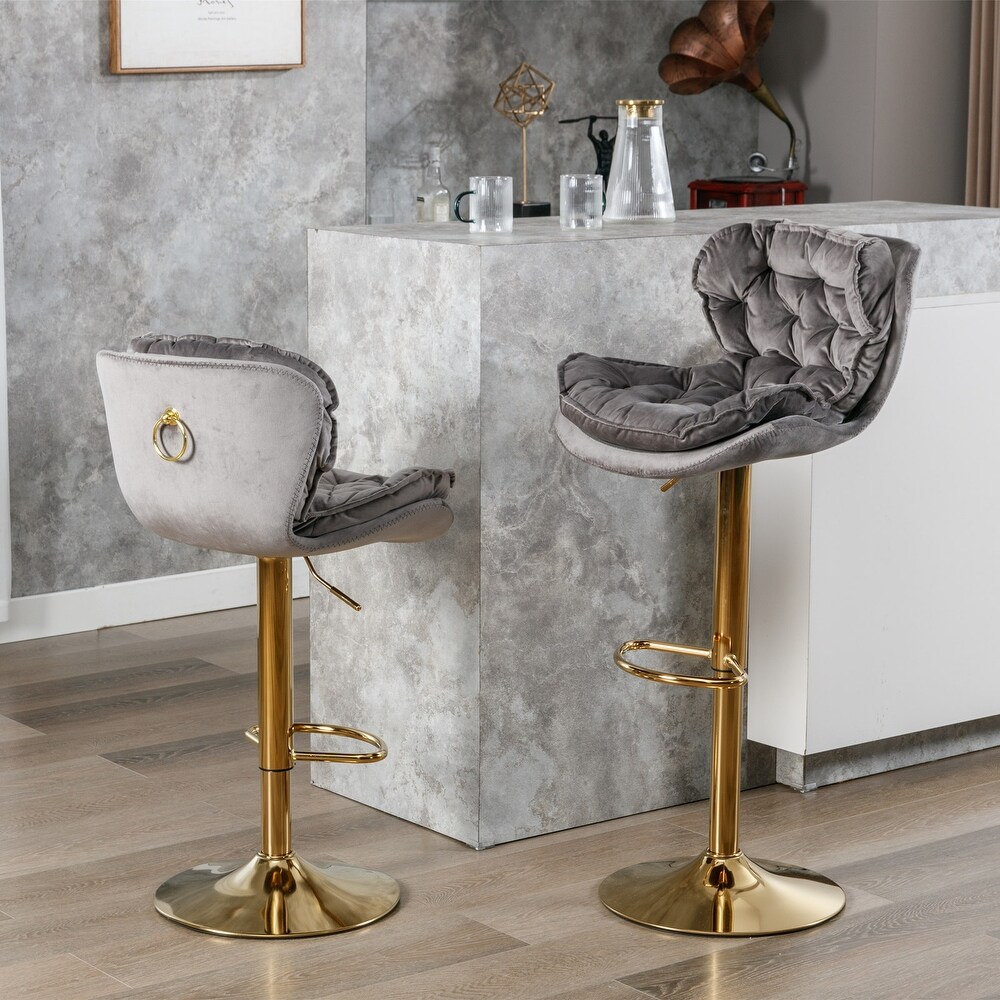 Set of 2 Upholstered Adjustable Height Swivel Bar Stools