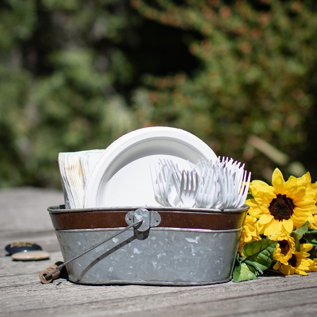 Aged Galvanized Metal Oval Bucket With Handle Gray Stonebriar Collection