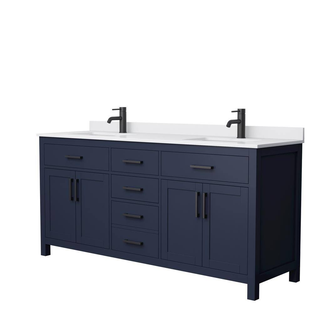 Wyndham Collection Beckett 72 in. W x 22 in. D x 35 in. H Double Sink Bathroom Vanity in Dark Blue with White Cultured Marble Top WCG242472DBBWCUNSMXX